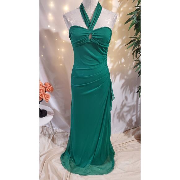 City Triangles Vtg 90s Y2K Sparkle Halter Maxi Ruffle Dress Size M Emerald Green - Picture 1 of 10